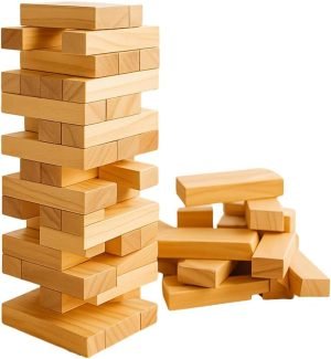Brinquedos de Blocos e Equilíbrio em Madeira Natural, 54 Blocos, Brinquedo Educativo para Família, Desenvolvimento de Habilidades Motoras, Ideal para 6+ Anos
