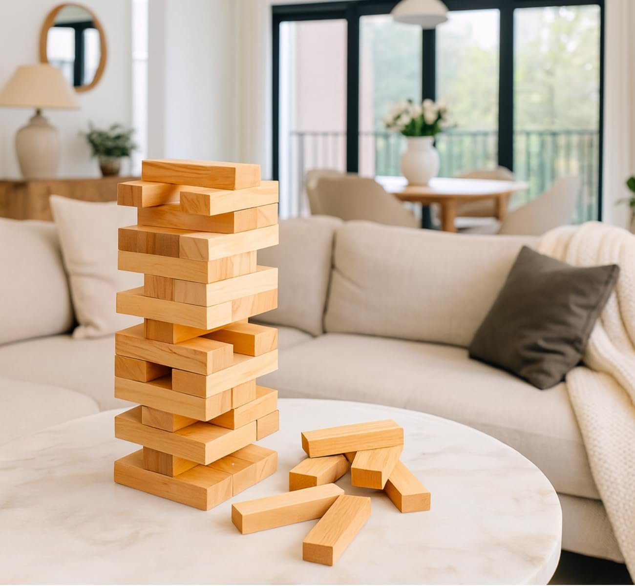 Brinquedos de Blocos e Equilíbrio em Madeira Natural, 54 Blocos, Brinquedo Educativo para Família, Desenvolvimento de Habilidades Motoras, Ideal para 6+ Anos - Imagem 3