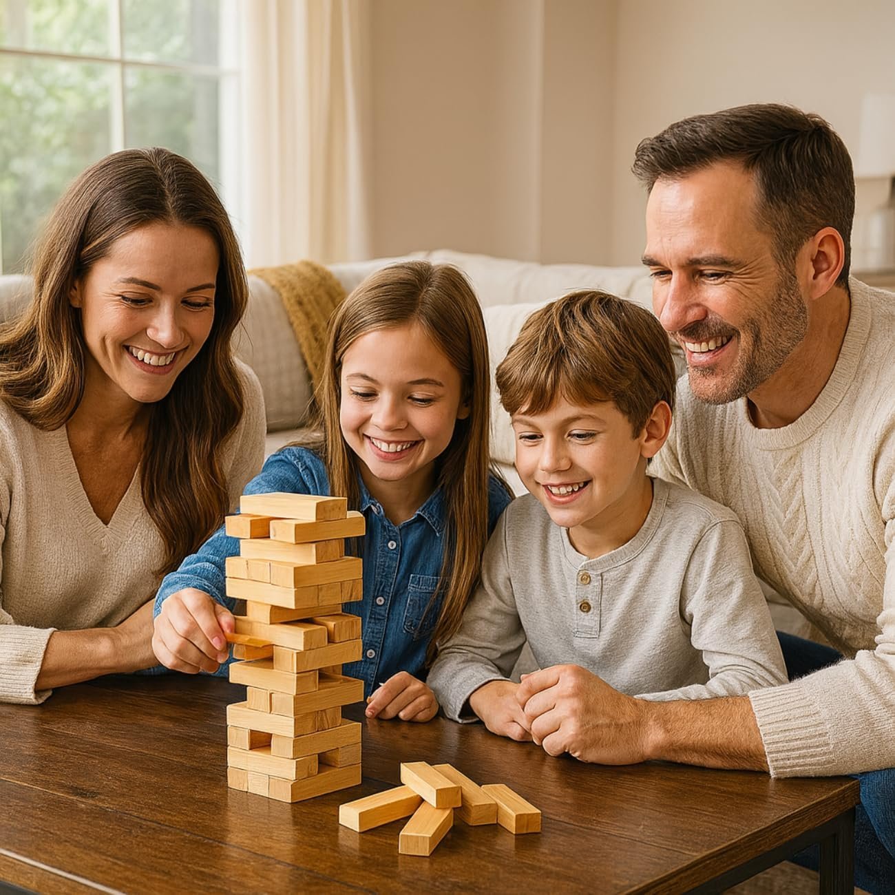 Brinquedos de Blocos e Equilíbrio em Madeira Natural, 54 Blocos, Brinquedo Educativo para Família, Desenvolvimento de Habilidades Motoras, Ideal para 6+ Anos - Imagem 4